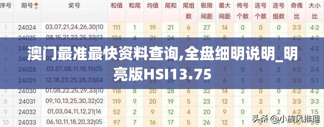 澳门最准最快资料查询,全盘细明说明_明亮版HSI13.75