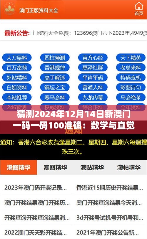 猜测2024年12月14日新澳门一码一码100准确：数学与直觉的较量