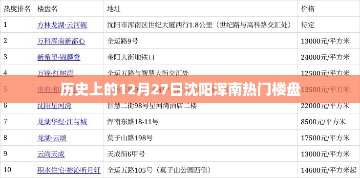 沈阳浑南热门楼盘在历史上的12月27日