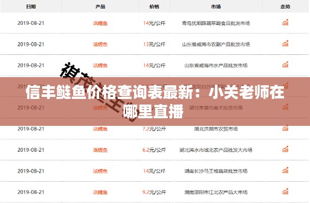 信丰鲢鱼价格查询表最新：小关老师在哪里直播 