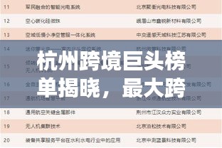 杭州跨境巨头榜单揭晓，最大跨境公司排名出炉！