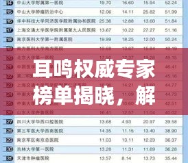 耳鸣权威专家榜单揭晓，解读前十名专家声音，深度解析耳鸣问题