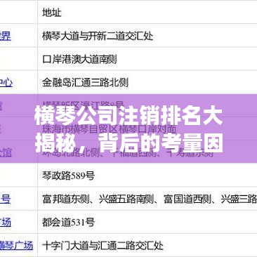 横琴公司注销排名大揭秘，背后的考量因素深度解析